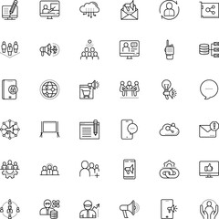communication vector icon set such as: career, trainer, algorithm, download, like, analyst, invention, announce, equality, demonstrate, contact, side, creative, sticker, padlock, cloudscape