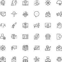 communication vector icon set such as: program, control, linear, creation, relationship, transfer, movie, campaign, texting, share, convention, understand, friendship, services, trainer, sms, skin