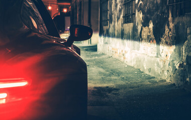 Luxury Car In the Dark City Alley