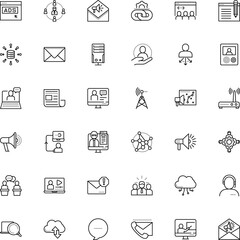 communication vector icon set such as: candidate, assistant, hand, postage, house, restricted, datacenter, ui, play, camera, loyalty, press, register, article, school, linked, attach, climate, clean