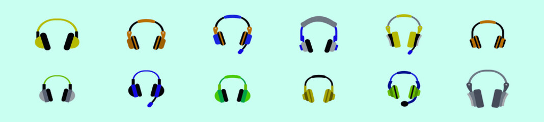 set of audio headphone cartoon icon design template with various models. vector illustration isolated on blue background
