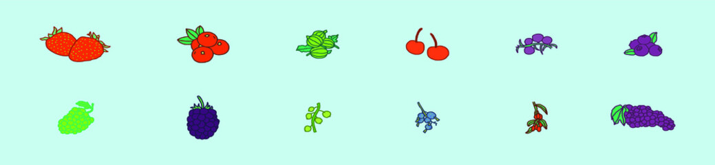 set of berry fruits cartoon icon design template with various models. vector illustration isolated on blue background