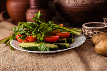 Ceramic clay brown terracotta pot. A clay pitcher with a pattern in stock. Various clay ceramic pot