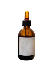 pharmaceutical product in bottle with liquid for first aid or other uses in white isolated background