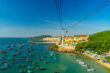 The longest cable car situated on the Phu Quoc Island in South Vietnam and below is traditional...