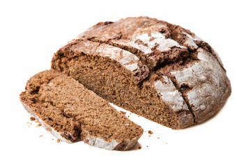 Loaf of round rye bread, cut into slices