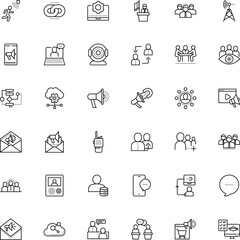 communication vector icon set such as: compliance, president, technological, audio, optimization, messaging, investment, intercom, life, content, strength, outbound, walk, frequency, page, photo