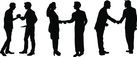 Businessmen, colleagues shake hands, Businessmen, colleagues shake hands, welcome acquaintance in the office, conclude a deal, conclude an agreement after successful negotiations. Silhouettes.