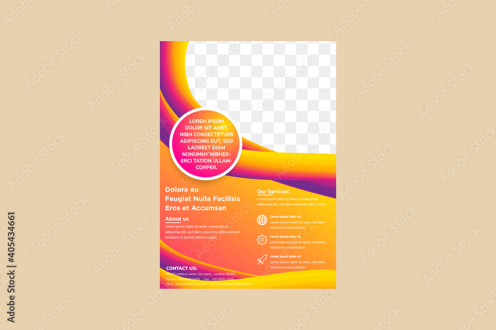 Poster vector abstract flyer design. modern print template with vertical layout. space for photo collage wi