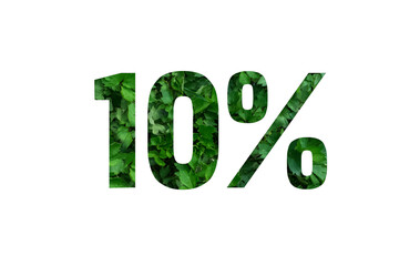 Spring sales or summer.10 percent discount on promotion on white poster,banner.advertising with Numbers on paper,cut out of green sprouts of grass. for your holiday posters,offers percentage discounts