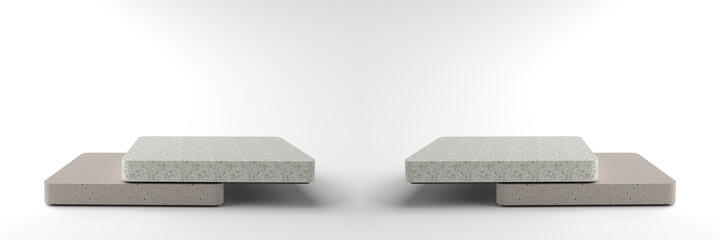 3D rendering of Square marble Pedestal is overlapping, Podium for display product on the white floor. Pedestal can be used for advertising, Isolated on white background, Minimalist white, illustration