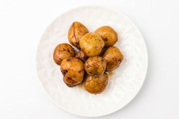 Boiled egg potatoes on a white background
