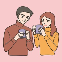 couple coffee date cute simple illustration