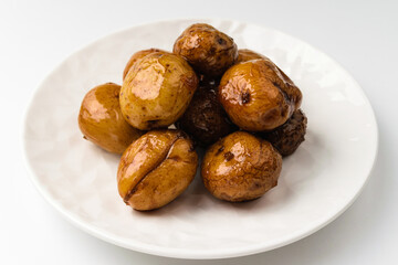 Boiled egg potatoes on a white background
