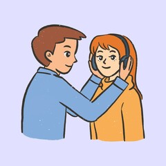 couple cute date character illustration hand drawn