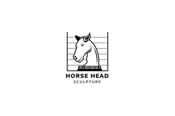 The horse's head sculpture logo template design with wire as support. the classical style on black isolated in a white background - Powered by Adobe