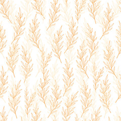 Eucalyptus pattern in line style. Floral olive seamless hand drawn ornament.