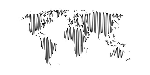 Vector world map, hand draw doodle style.