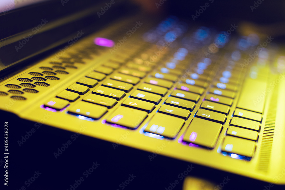 Poster digital technology of laptop keyboard computer, network ai data information, security of internet pr