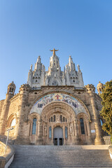 Facade of Temple of Expiatori del Sagrat Cor on top of Mont Tibidabo in Barcelona Spain