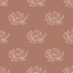 Fototapeta na wymiar Vector linear seamless pattern of lotus flowers. Graphics.