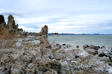 beautiful Mono Lake Tufa State Natural Reserve in eastern California on a cold December day, tufa...