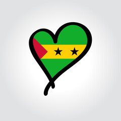 Sao Tome and Principe flag heart-shaped hand drawn logo. Vector illustration.