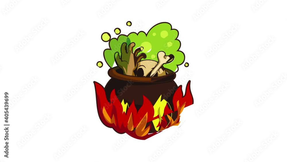 Poster boiling on fire cauldron icon animation best object on white background