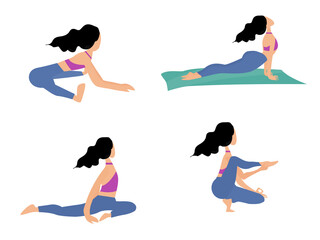 Woman yoga for stretching to relieve relaxation total body and at home, fitness, garden, class room concept.
