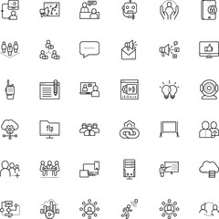 communication vector icon set such as: bitrate, seminar, friend, hyperlink, tablet, empathy, equipment, radio, classroom, mock, alert, stand, student, university, side, users, legal, profile