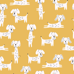 Seamless Pattern Cute Dogs Modern Design Vector Illustration