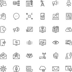 communication vector icon set such as: head, assistance, graph, ftp, display, smartphone, class, client, signal, linear, leadership, address, monitor, station, site, folder, engagement, circle