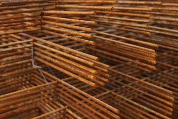 welded wire mesh, grating, reinforcement for concrete pouring. Selective focus