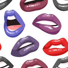 Sexy Female Lips with Dark Color Lipstick. Gothic Vector Fashion Illustration Woman Freak Mouth Seamless pattern.  Gestures Collection Expressing Different Emotions