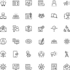 communication vector icon set such as: career, doorbell, pencil, danger, coronavirus, infected, diplomat, pc, opinions, referral, analysis, label, add, secure, shopping, display, magnifier