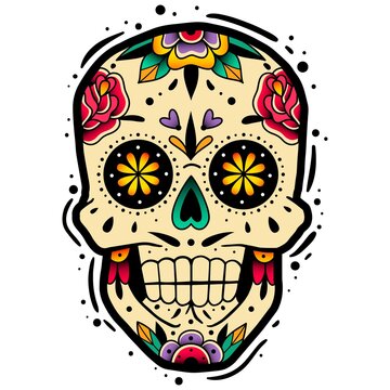Traditional mexican sugar skull. Traditional mexican sugar skull. Vector illustration. Dia de los muertos shugar colorful head.