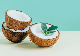 .close-up on coconuts on green and yellow background