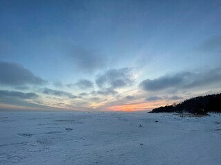 Sunset panorama of the winter gulf of Finland