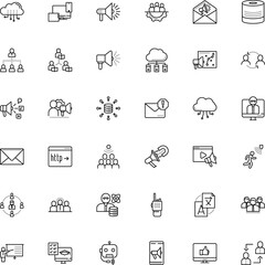 communication vector icon set such as: meeting, classroom, solution, data aggregation, clip, mouse, action, info, university, money, paperclip, content, scream, search, pull, conversation, detector