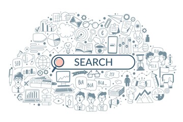 Web analytics doodle icons search illustration. Seo web analytics doodle icons search illustration. Hand drawn vector icons. Website optimization hand drawn items.