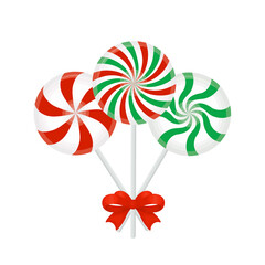 Red candy set. Christmas candy Lollipop with red bow isolated on white background. Vector.
