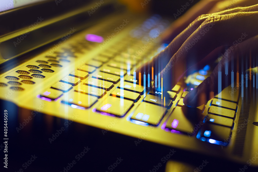 Poster digital technology of laptop keyboard computer, network ai data information, security of internet pr
