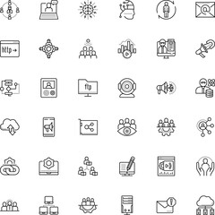 communication vector icon set such as: viral, psychology, vision, round, hardware, interview, analysis, brainstorm, news, big data scientist, inbound, bitrate, blog, account, live, e-learning, upload