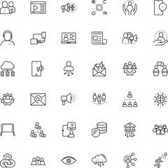 communication vector icon set such as: register, blog, electronic, share, debate, webinar, minimalistic, lecture, open, cell, crowd, profile, mock, cyber, reference, play, skin, scale, study