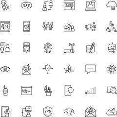 communication vector icon set such as: organ, financial, politician, file, workshop, bar, stream, answer, related, ad, chart, round, camera, chatbot, identity, asynchronous, protocol, unlock, partner