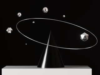Composition of three-dimensional figures on a plain background, 3D Rendering