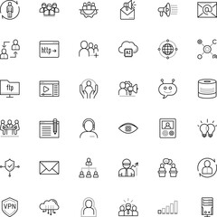 communication vector icon set such as: teleworking, conversation, spread, election, together, earth, presentation, ftp, browser, debate, protection wifi, chip, open, therapist, female, pc, talking