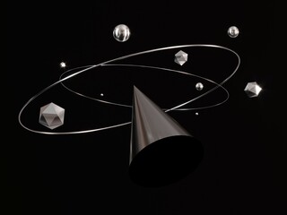Composition of three-dimensional figures on a plain background, 3D Rendering