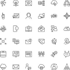 communication vector icon set such as: junk, inbound, lead, revenue, settings, chatter, notebook, voice, analytics, pull, movie, antenna, menu, pc, school, architecture, tribune, commerce, wave, open
