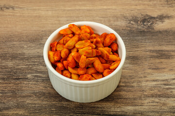 Chili peanut snack in the bowl